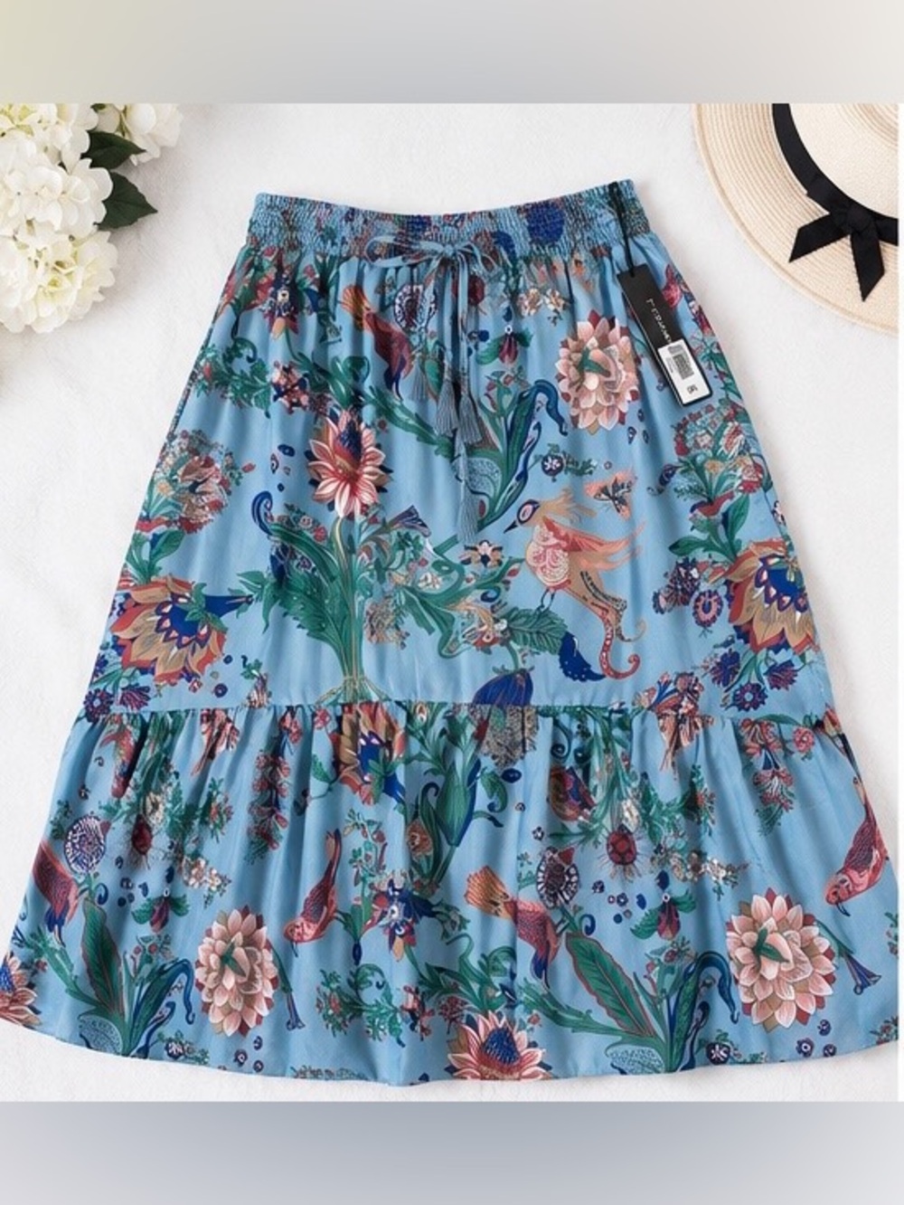 NWT T Tahari Floral Midi Skirt โ Size S | Elastic Waist | Adjustable ๐๐ธ - Picture 5 of 12